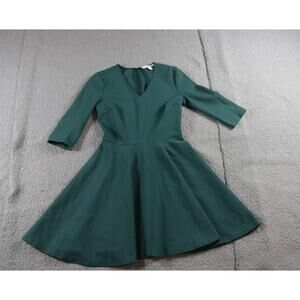 Diane Von Furstenberg Dress Green Xs Jeannie V Neck Long Sleeve A Line
